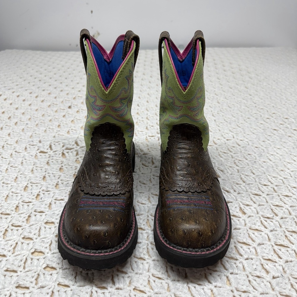 Ariat Fat Baby Western Boots Womens 7.5B Brown Green Pink Leather Style 10012821 - Picture 5 of 13